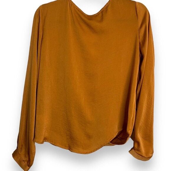 Umgee Faux Wrap Scallop Neckline Blouse Womens S Bronze Gold Lightweight Top New - Picture 5 of 11